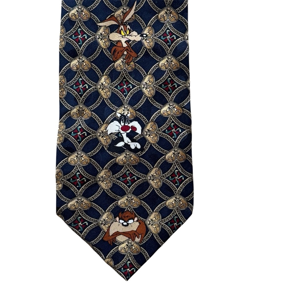 Warner Bros. Looney Tunes Navy Blue and Gold Silk Character Necktie Tie
